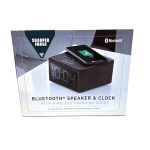 NEW Sharper Image Digital Alarm Clock Bluetooth Wireless Charging Dock Black